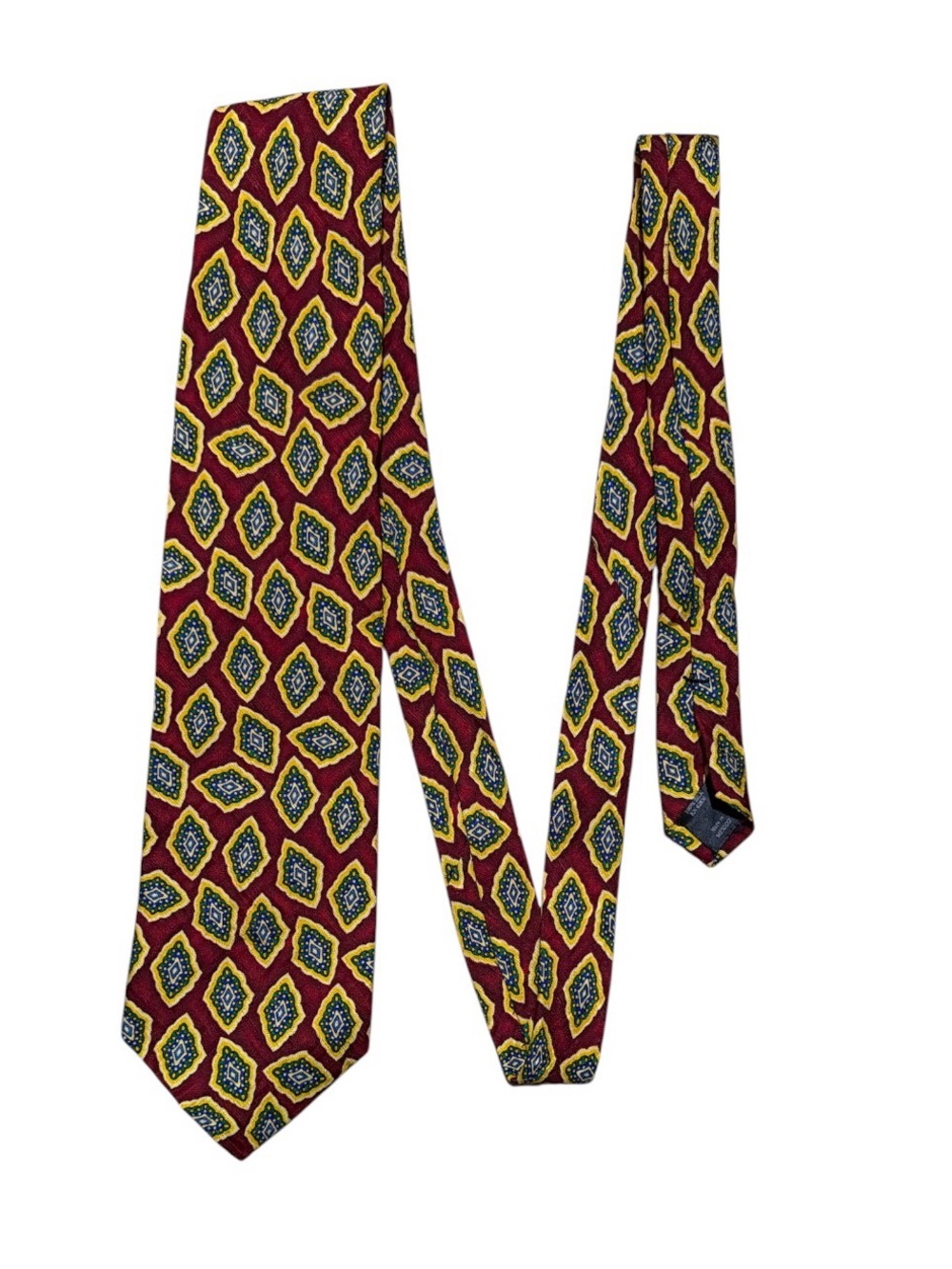 Cocktail Collection Men’s 100% Silk Tie Burgundy Geometric Medallion 56”x3.5”